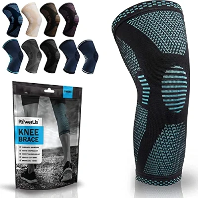 Abbildung von POWERLIX Kniebandage für Damen/Männer, Kompression Kniestütze Meniskusriss, Arthritis, Linddert Kniescherzen, ACL, Laufen, Gewichtheben, Basketball, Volleyball, Sport, Blau, XXL