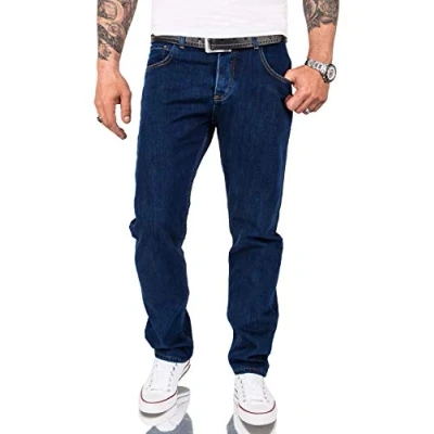 Abbildung von Rock Creek Herren Jeans Hose Comfort Fit Herrenjeans Herrenhose Denim Stonewashed Basic Weites Bein Raw RC 3100 Dunkelblau W42 L36