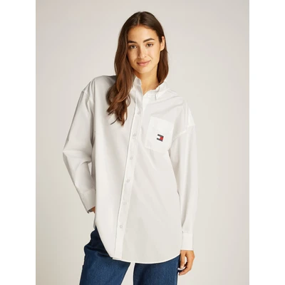 Abbildung von Tommy Jeans Badge Poplin EXT Bluse, Damen, Größe: XL/XXL, Ecru