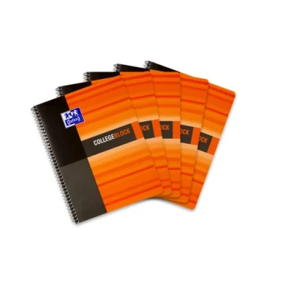 Abbildung von Oxford Collegeblock A4 kariert, Lineatur 28, 120 Blatt, orange schwarz, 5 Stück