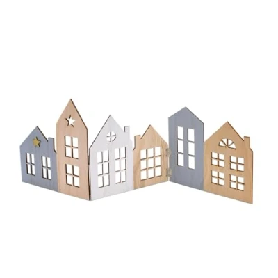 Abbildung von Spetebo XL Deko Häuserzeile aus Holz Natur 67 x 25 cm Weihnachts Dorf Silhouette klappbar Weihnachtsdeko Tischdeko für Weihnachten Weihnachtsstadt Skyline