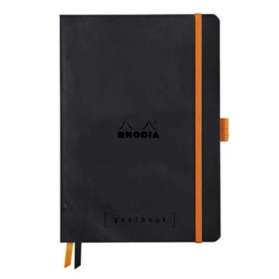 Abbildung von Rhodia 117762C Notizheft Goalbook (DIN A5, 14,8 x 21 cm, kariert, praktisch und trendige, mit weichem Deckel, 90g, elfenbeinfarbigem Papier, 120 Blatt, Gummizug, Lesezeichen) 1 Stück, Schwarz