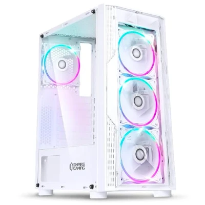 Abbildung von EMPIRE GAMING Diamond PC Gehäuse Gamer ARGB Mittelgroßer Gehäuseturm ATX Fassade Plexiglas und Seitentür aus Sicherheitsglas 4 Ventilatoren 5 Volts LED RGB Adressierbar 120 mm Weiß