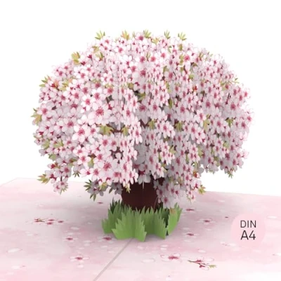 Abbildung von papercrush® DIN A4 XXL Pop Up Karte Kirschblüten Baum Extragroße 3D Geburtstagskarte mit Sakura Blüten für Frau, beste Freundin &amp; Mama, Glückwunschkarte sie zum Hochzeitstag und Jahrestag