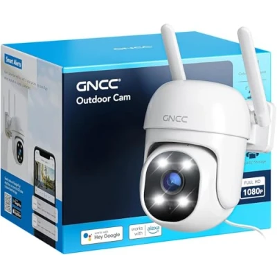Abbildung von GNCC Überwachungskamera Aussen, Kamera Überwachung Aussen mit 2 Wege Audio, Maßgeschneiderter Überwachungsbereich, 1080p, Farbnachtsicht, 24/7 Aufnahme, Funktioniert Alexa &amp; Google, 2,4 GHz, GK2