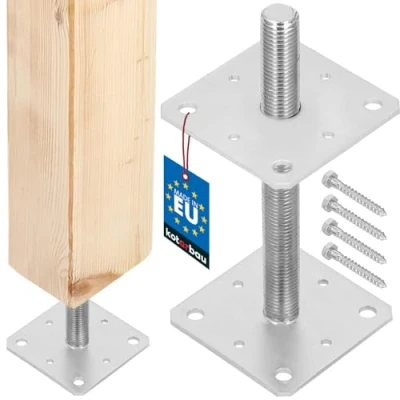 Abbildung von KOTARBAU® Pfostenträger 160 mm x 250 Gewinde M24 Verzinkt Stützenfuß Höhenverstellbar Bodenfuß Betonfuß Zum Aufschrauben Regulierbar