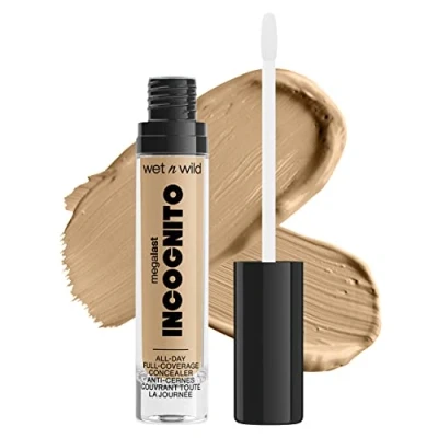 Abbildung von wet n wild, Megalast Incognito Full Coverage Concealer, Nahtlos, hochpigmentiert, aufbaubar, mittel bis volle Deckkraft, mattes Finish, nährend undfeuchtigkeitsspendend, mit Sheabutter, Medium Honey