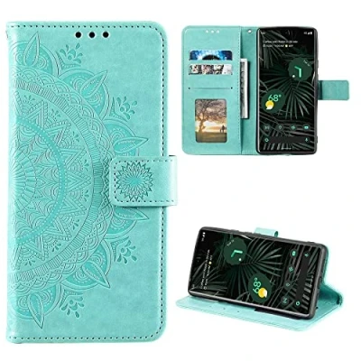 Abbildung von CoverKingz Handy Hülle kompatibel mit Google Pixel 6 Pro Handyhülle Kartenfach Bookcover Case Tasche klappbar Motiv Mandala Grün