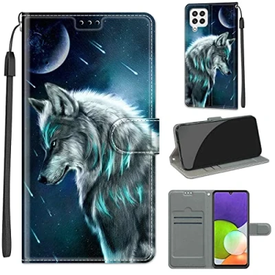 Abbildung von Handyhülle für Samsung Galaxy A22 4G Hülle Leder, Anti Rutsch Flip Cover Faltbare Schutzhülle, mit [ Magnetisch], [Kartenfach]