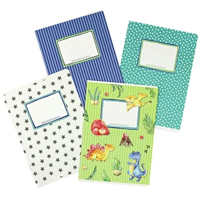 Abbildung von Papierdrachen 4 hochwertige Schulhefte für Kinder DIN A5 liniert und kariert 32 Seiten Motiv Dino zur Einschulung Grundschüler Set Nummer 16 Blatt