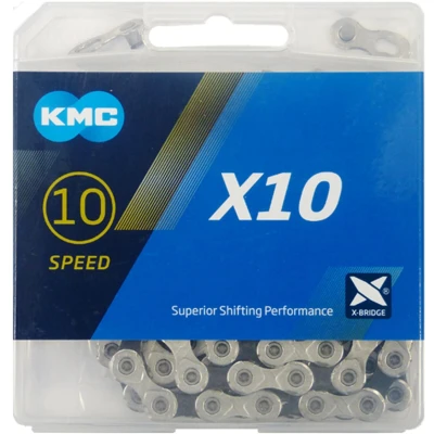 Abbildung von KMC Stück 10 Gang Kette, Silber/schwarz, 122 Link