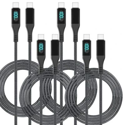 Abbildung von Callstel Ladekabel mit Anzeige: 4er Set USB C Schnelllade /Datenkabel LED Display, PD 100 Watt, 2m (USB Anzeigen, Wattanzeige, Adapter)