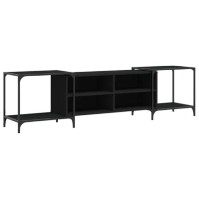 Abbildung von vidaXL TV Schrank, Verstellbar Fernsehschrank mit viel Stauraum, Lowboard HiFi Schrank Metallrahmen, Fernsehtisch Möbel für Wohnzimmer, Schwarz Holzwerkstoff