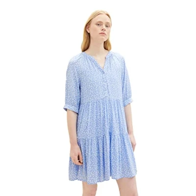 Abbildung von TOM Tailor Denim MIT Volants Freizeitkleid, Damen, Größe: Medium, Light blue flower print