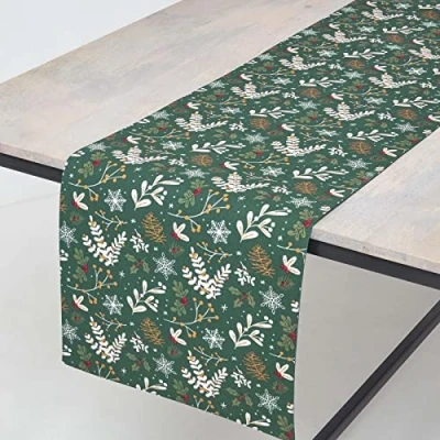 Abbildung von Homescapes Weihnachts Tischläufer Weihnachtswald 35x250 cm, grün aus 100% Baumwolle, Läufer für Esstisch mit Motiv, waschbar &amp; pflegeleicht
