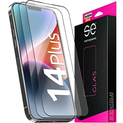 Abbildung von 2 x se® für iPhone 14 Plus Panzerglas aus Deutschland 100% Passgenau mit Installationshilfe, kompatibel Schutzfolie Schutzglas, Anti Kratzer 9H Härte HD Klar Funktion