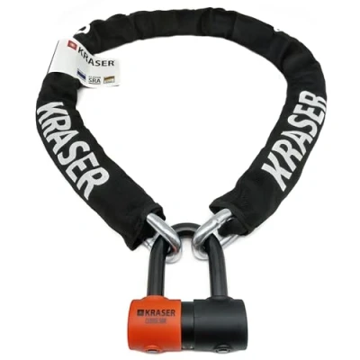 Abbildung von KRASER KR50150 Kettenschloss Schloß Motorrad Scheibensperre gegen Diebstahl Mini U ø18 + Kette 150 cm ø13,5 mm Sicherheitskit Zugelassene Klasse SRA Diebstahlsicherer Motorradroller Hohe Beständigkeit