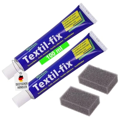 Abbildung von Textilkleber Waschmaschinenfest 100ml Extra stark &amp; Wasserfest Stoffkleber für Kleidung, Textilien, Baumwolle, Jeans, Leder Nähkleber Transparent, Flexibel Lösungsmittelfrei