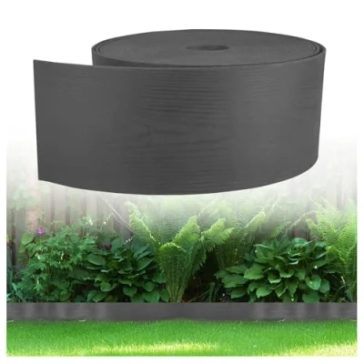 Abbildung von GARDENIX Flexible Rasenkante Kunststoff 10m, Höhe 130mm Rasen Beeteinfassung Holzoptik Beetumrandung Rund Wetterbeständige Rasenbegrenzung, Rasenkanten Anthrazit