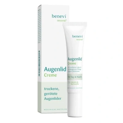 Abbildung von benevi Augenlid Creme 15 ml (1er Pack) für trockene, empfindliche Augenlider. Kein Fettfilm. Auch als tägliche Augenlidpflege bei zu Lidekzem oder Rosacea neigender Haut.