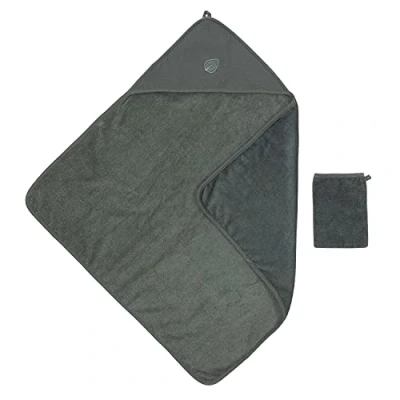 Abbildung von Nattou Kapuzenbadetuch und Waschhandschuh aus Baumwolle Polyester (Frottee), Blätter Motiv, Ca. 75 x cm, Baumwolle, Luna Axel, Grün