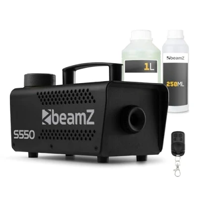 Abbildung von BeamZ S550 Nebelmaschine Mini mit Fernbedienung, inkl. 1 Liter Nebelfluid &amp; Reinigungsflüssigkeit, 550 Watt Rauchmaschine, Halloween, Fog Machine, Fogger, Smoke Machine für Partys