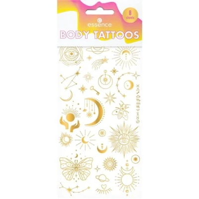 Abbildung von essence BODY TATTOOS, Nr. 01, Mehrfarbig, farbintensiv, metallisch, matt, acetonfrei, vegan, ohne Mikroplastikpartikel, Alkohol, 1er Pack (8pcs)