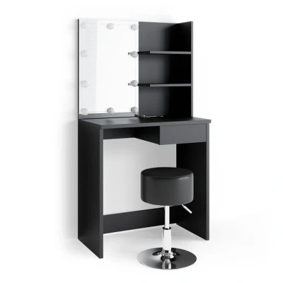 Abbildung von Vicco Schminktisch Dekos, Schwarz, 75 cm mit LED Beleuchtung und Hocker