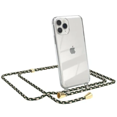 Abbildung von EAZY CASE Handykette kompatibel mit iPhone 11 Pro Handyhülle Umhängeband, Handykordel Schutzhülle, Silikonhülle, Hülle Band, Kette für Smartphone, Grün Camouflage