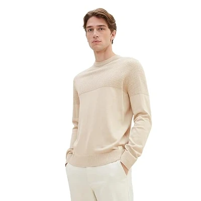 Abbildung von TOM Tailor MIT Struktur Strickpullover, Herren, Größe: XL, Beige alfalfa