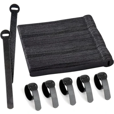 Abbildung von 100x Schwarz wiederverwendbare kabelbinder klettband, Verstellbare kabelklettbänder, stark Haken und Schleife klettbänder mit schnalle für TV Kabel, PC Kabel Schreibtischorganisation