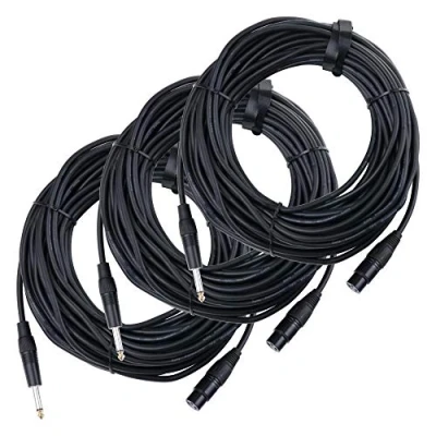 Abbildung von 3er Set Pronomic XFJ 20 XLR zu Klinke Kabel (unsymmetrisches Mikrofonkabel, Länge 20m, säure und ölfest, Spannzangen Zugentlastung) schwarz