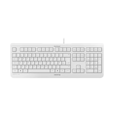 Abbildung von CHERRY KC 1000, Kabelgebundene Tastatur, UK Layout (QWERTY), Plug &amp; Play über USB Anschluss, Flaches Design, Flüsterleiser Tastenanschlag, Weiß Grau