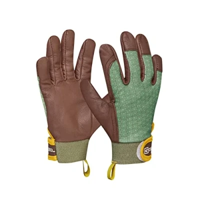 Abbildung von Gebol Buxus 1 Paar Größe XXXS (Gr 4) Kinder Gartenhandschuh aus Echtleder und Recycling Material Klettverschluss für sicheren Halt 4 7 Jahre grün, braun