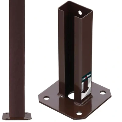 Abbildung von KOTARBAU® Pfostenträger 60x40 mm Dübelplatte mit Zaunfuß verzinkt &amp; pulverbeschichtet Aufschraubhülse Pfostenschuh für Pfosten Doppelstabmattenzaun zum Aufschrauben