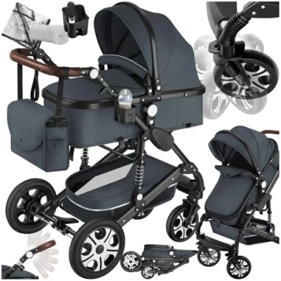 Abbildung von tectake Kombi Kinderwagen Mats, klappbar, mit 5 Punkt Gurt, Schutzbügel und Handschlaufe