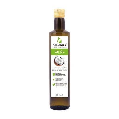 Abbildung von GreatVita C8 Öl, auf Kokosöl Basis 500 ml Caprylsäure Fettsäuren MCT Oil geschmacksneutral Premium Qualität