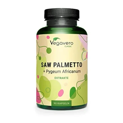 Abbildung von Sägepalme + Pygeum Africanum Vegavero ® 500 mg Sägepalmenextrakt (20:1) &amp; 200 Extrakt (2:1) 45% Fettsäuren 10% Sterole Vegan Ohne Zusätze 90 Kapseln