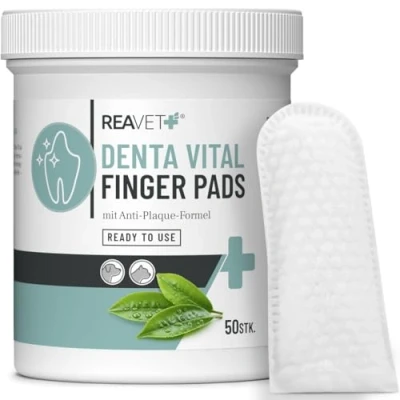 Abbildung von ReaVET Denta Vital Zahnpflege Finger Pads für Hunde &amp; Katzen 50 Stück Zahnreinigung, ohne Zahnbürste Zahnsteinentferner I Fingerpads, Fingerlinge gegen Mundgeruch