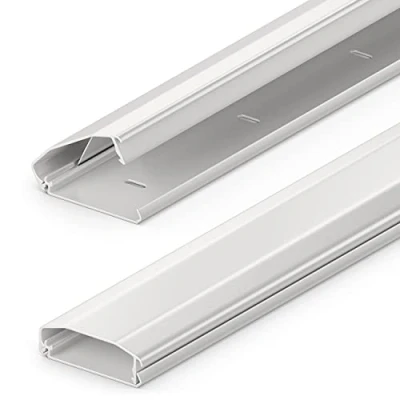 Abbildung von deleyCON Universal Kabelkanal Leitungskanal Innovativer Klappmechanismus Hochwertiges Aluminium Länge 100cm Breite 6cm Höhe 2cm Weiß