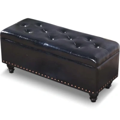 Abbildung von Shally Dogan Sitzhocker mit Stauraum Kunstlederbezug, Fußstütze für Schlafzimmer, Bank, Wohnzimmerhocker, Sofa Gestell und Füßen aus Holz (schwarz)
