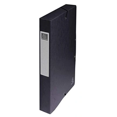 Abbildung von Exacompta 50401E 1 Abheftbox mit Gummibändern Exabox aus Glanzkarton 600g/m2 Rückseite 4 cm Maße 25 x 33 für A4 Dokumente Farbe Schwarz wird montiert geliefert