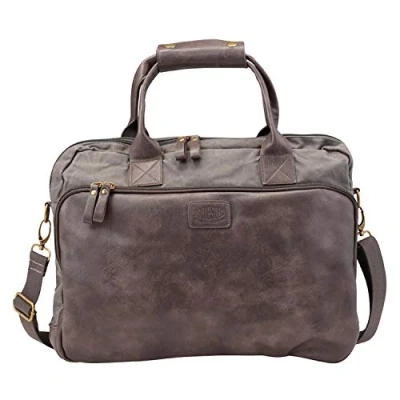 Abbildung von Pride &amp; Soul 47312 Laptoptasche MYSTIFY S, Schultertasche für 15 Zoll Notebooks, Umhängetasche aus Canvas, Tasche mit Laptopfach und Reißverschluss Hauptfach in grau braun, ca. 28 x 37 6 cm