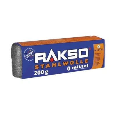 Abbildung von RAKSO Stahlwolle mittel 0 200g, 1 Banderole, glättet Holz, entfernt Schmutz auf Kacheln/Steinböden, poliert Kupferrohre/Fittings