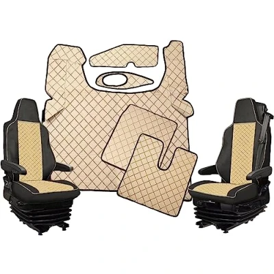 Abbildung von Fußmatten + Sitzbezüge Beige 1+1 Öko Leder Passend Für LKW TGX ab 2021+ Euro 6 / 7 Zwei Armaturenbrettmatten