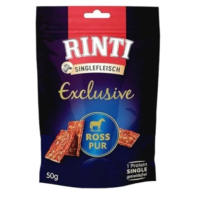 Abbildung von Rinti Singlefleisch Exclusive Snack Ross Pur 3er Pack 3 x 50 g Ergänzungsfuttermittel für ausgewachsene Hunde Ausschließlich empfindliche bei Allergien Als Belohnung