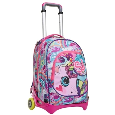 Abbildung von Rucksack mit Trolleyfunktion, 3 in 1, Schulranzen Rollen, Abnehmbarer Rucksack, ab 1. Klasse, für Schule, Gymnasium, Reisen&amp;Freizeit, Mädchen&amp;Jungen, mehrfarbig, Einhorn
