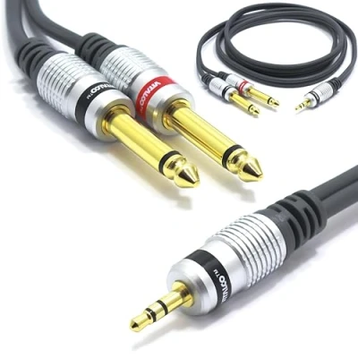 Abbildung von VITALCO 3,5 mm auf 6,35 x 2 Kabel, 1 m, Splitter, Klinke, 1/8 Zoll Stereo Twin 1/4 Mono Stecker Stecker, Gold OFC