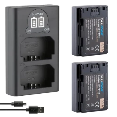 Abbildung von Blumax 2X Akku ersetzt Sony NP FZ100 2250mAh + Mini Dual Ladegerät für Alpha FX30 7 IV 7c 7RIV 7RV 7RIII ZV E1 ILCE 6600/6700