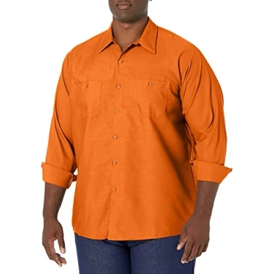 Abbildung von Red Kap Herren Industrial Work Shirt, Regular Fit, Long Sleeve Button Down Arbeitshemd, Orange/Abendrot im Zickzackmuster (Sunset Chevron), Mittel